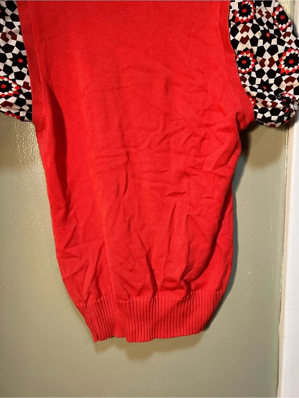 Tory Burch Women's Size Medium Twofer Sweater Blouse Coral Geometric Collared